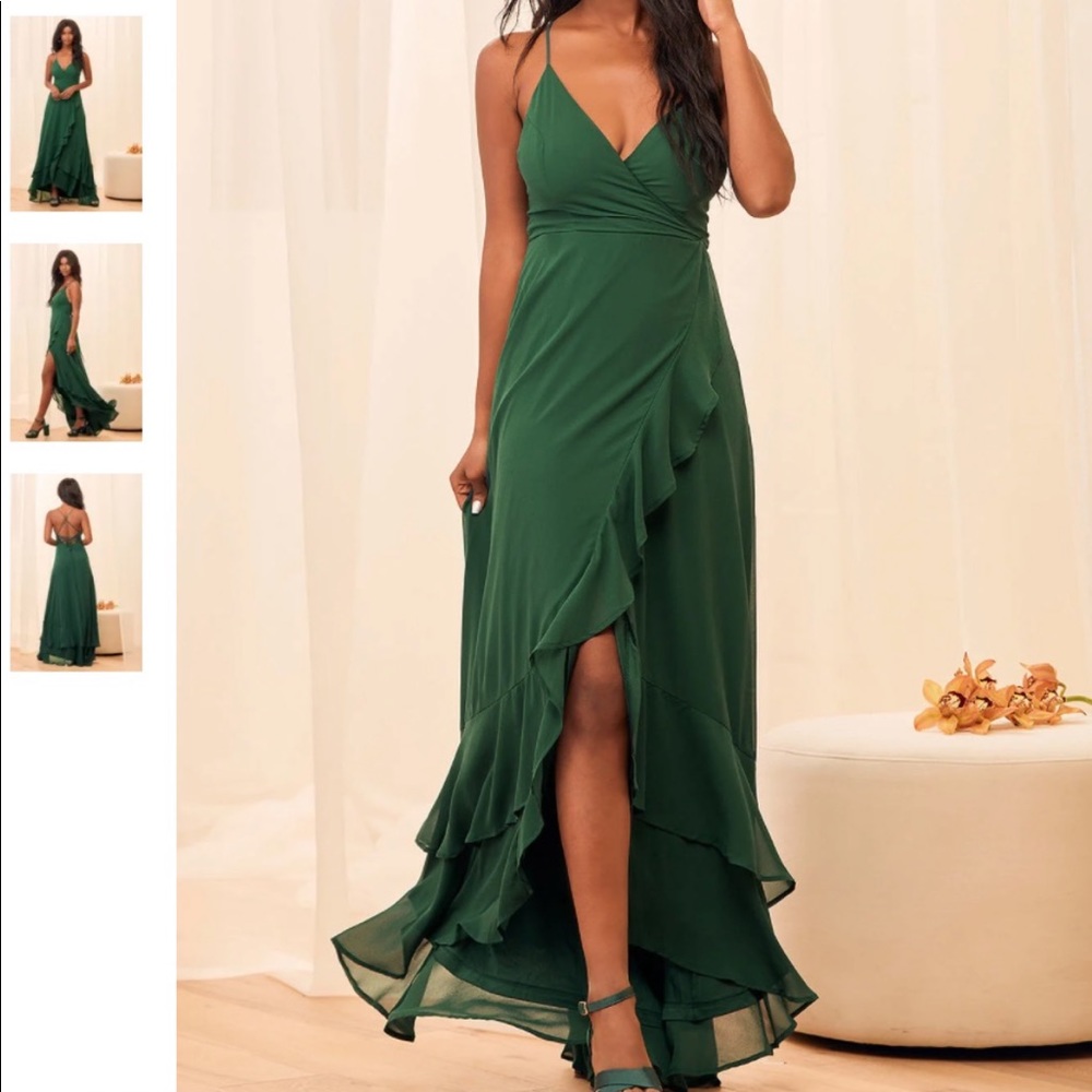 In Love Forever Emerald Green Lace-Up High-Low Maxi Dress